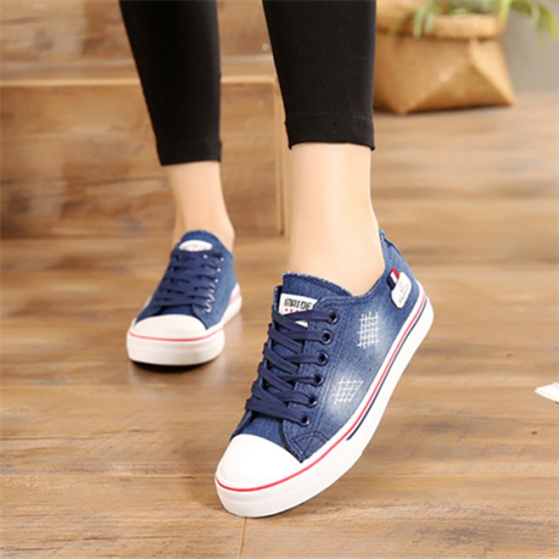 风高帮牛仔帆布鞋女韩版休闲鞋平跟学生板鞋女生球鞋子夏1612深蓝35