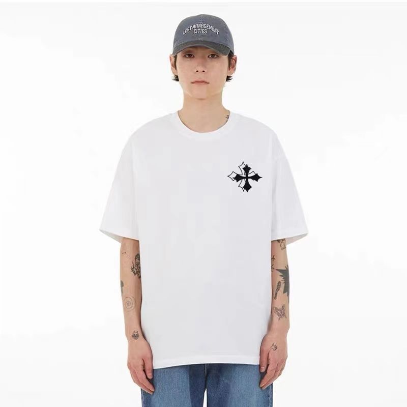 cliax vision做旧破损十字架印花logo休闲t恤短袖男女同款tee 白色 棉