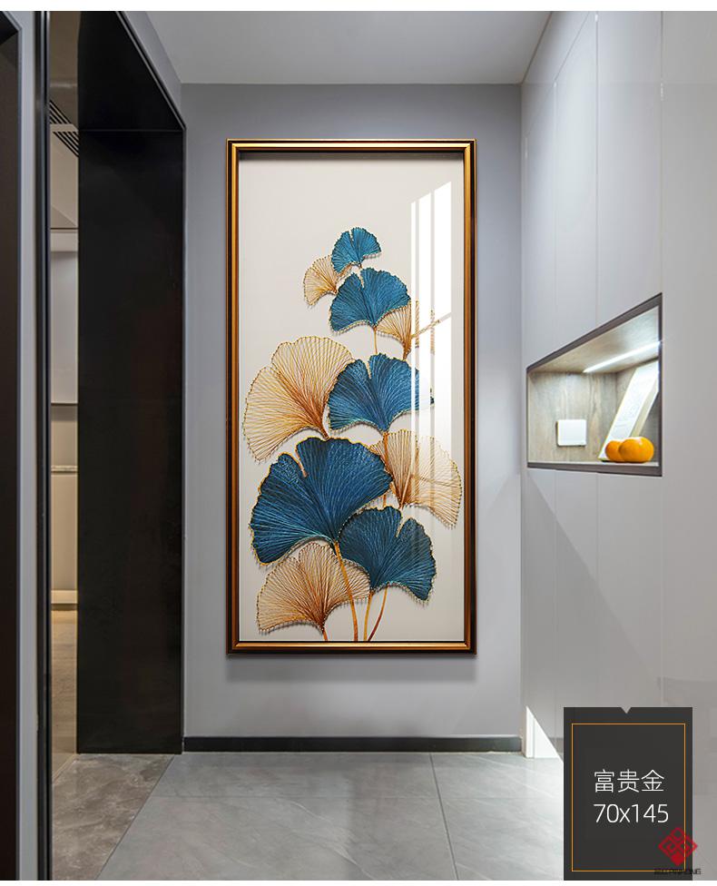 虔生缘轻奢玄关装饰画手工丝线立体银杏叶壁画高端大气走廊过道竖版挂
