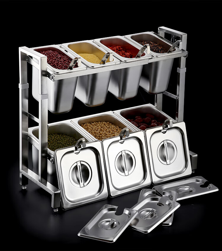 稻花里不锈钢份数盆架商用调料盒伸缩套装厨房专用分火锅小料酱料双层