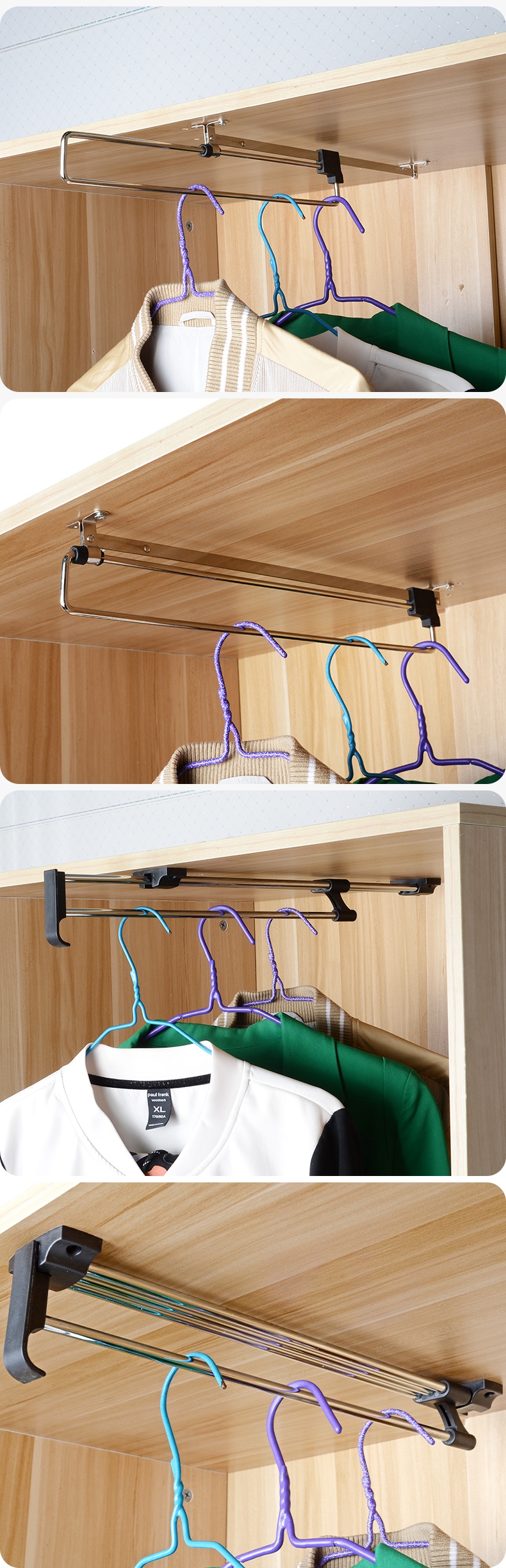 衣柜挂衣杆顶装伸缩挂衣架推拉侧面挂衣器吊装衣柜挂杆五金配加厚款35