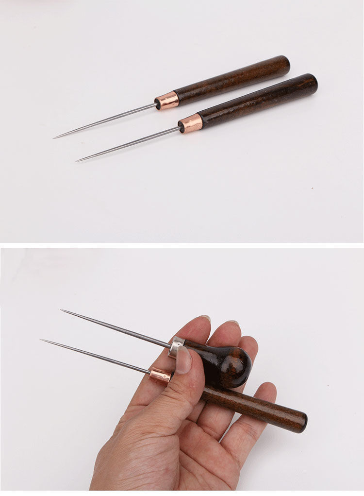 派诺特超长尖锐千枚通锥子不锈钢针木柄锥子手工老式针锥细锥子定位钻