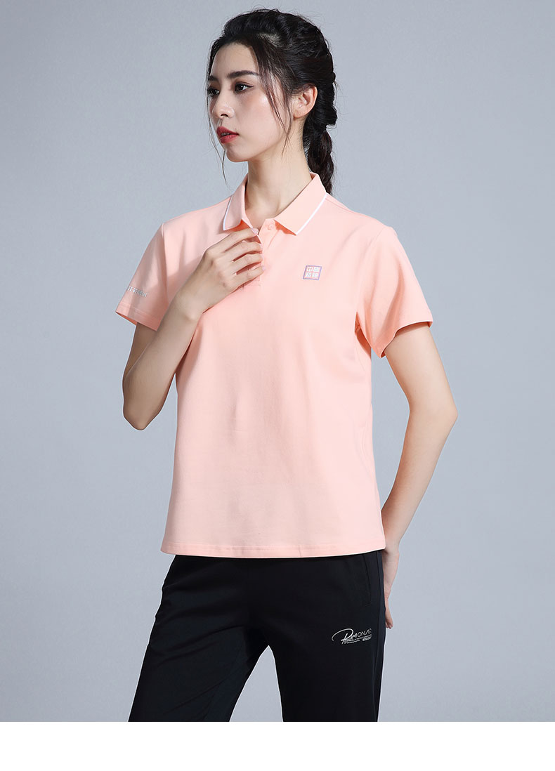 361度运动t恤女2021夏季新款透气翻领polo衫女士休闲短袖 花药粉 s