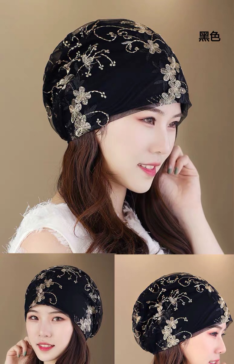 薄款夏天戴的遮白发帽子神器盖白发帽子女春夏头巾帽蕾丝透气镂空帽