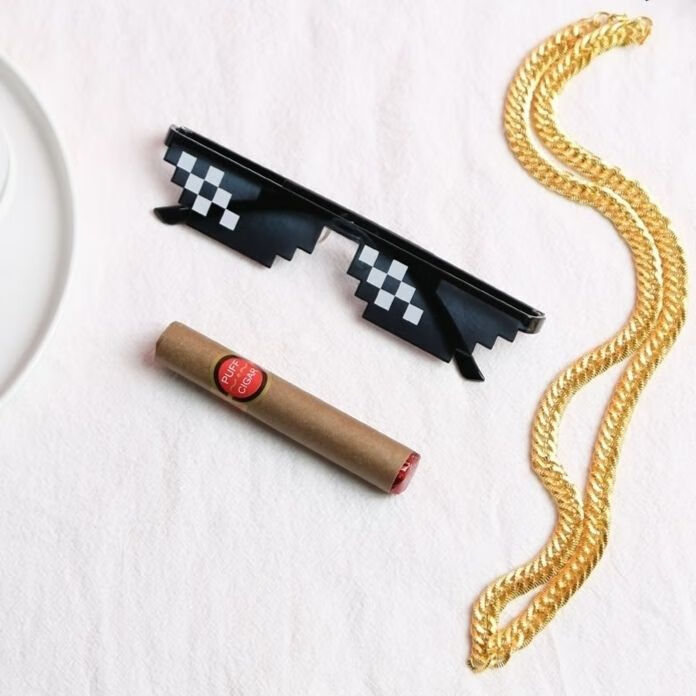 心墨染新品马赛克眼睛搞笑复古马赛克眼镜装逼恶搞搞怪大金链子雪茄