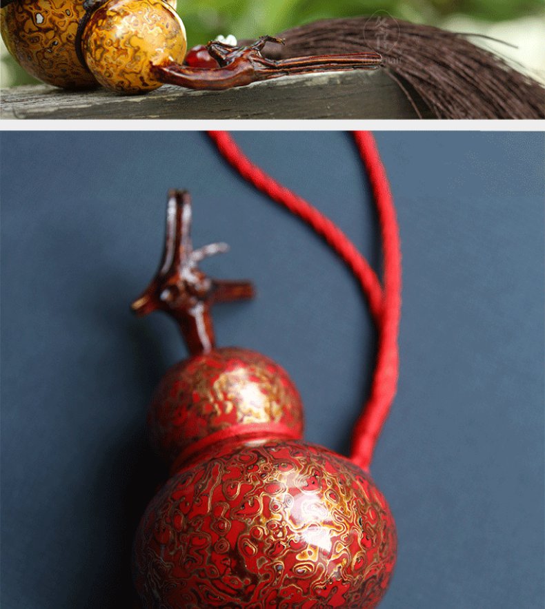 非遗手工大漆小葫芦挂件车挂工艺品福州漆器特色礼品 橙乐乐天 橙金