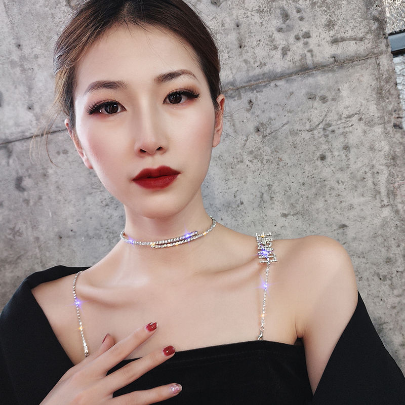 佩觉满钻珍珠开口项圈女日韩网红短款项链个性choker颈带性感锁骨链
