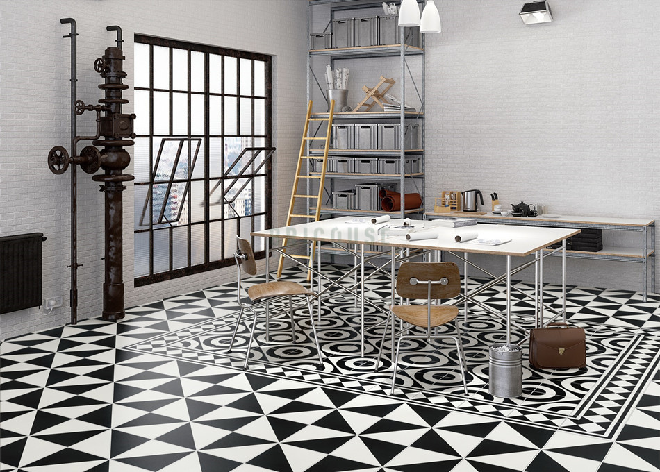 黑白花砖300仿古客厅地砖卫生间瓷砖花片复古艺术小花砖pm3001混装21