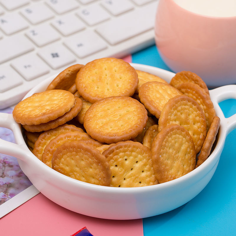 霞美日式小圆饼干网红北海道风味饼干500g海盐味小圆饼1500g约30包