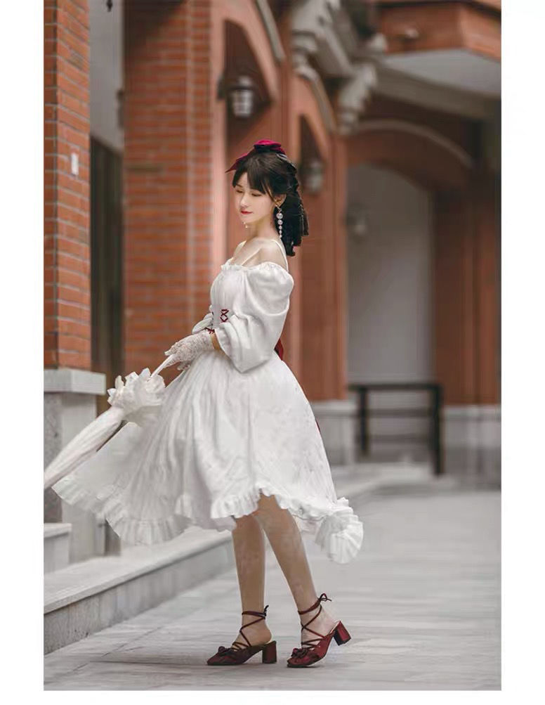 嘉晔jiaye罗曼之约op可可lolita原创设计一字领两穿日常cla系花瓣大摆