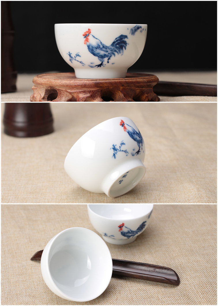 茶杯主人杯单杯公鸡杯 鸡缸杯碗手绘青花公鸡茶杯茶碗主人个人杯