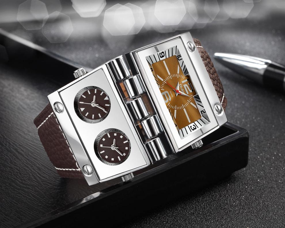 赛博朋克工业风手表欧美霸气大方块折叠盘多时区男表皮带防水炫酷高级