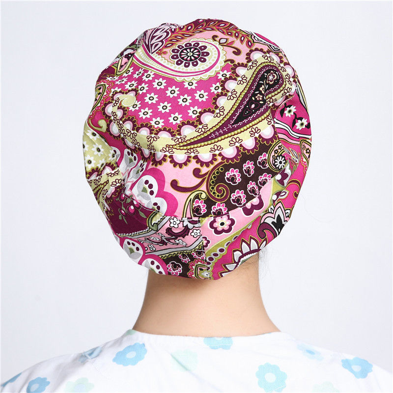 风离痕新品护士帽圆帽室帽子短发圆帽松紧带弹簧扣全印花女式护士牙科