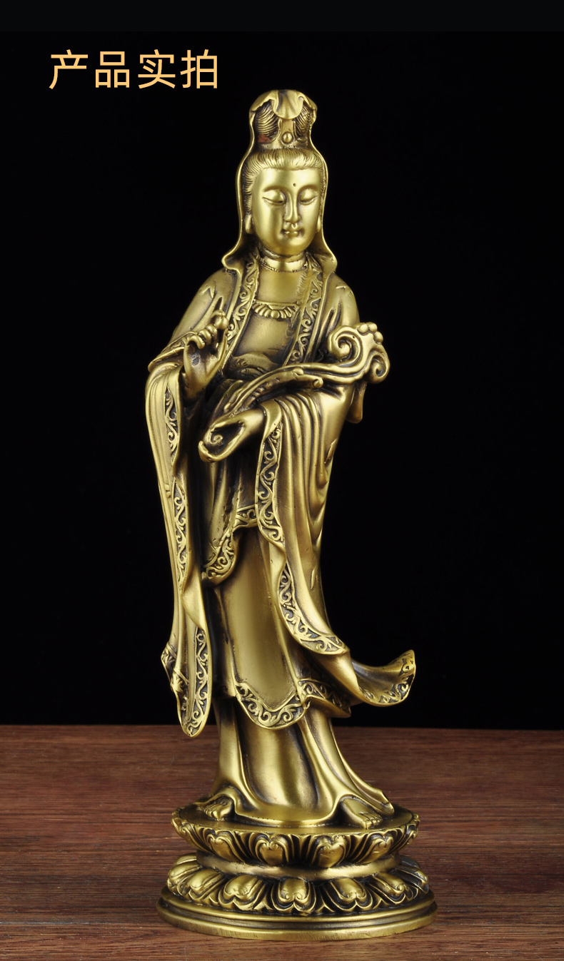 摆件南海观世音菩萨观音站像家用佛堂寺庙供奉佛具用品9寸如意观音皇y