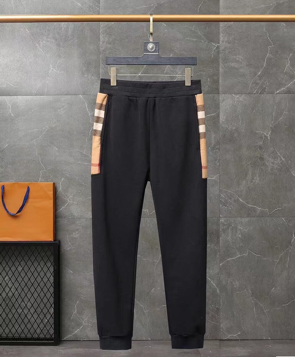 奢侈品巴宝莉bur欧洲站潮牌运动裤秋冬季正确版格纹拼接青年男女同款