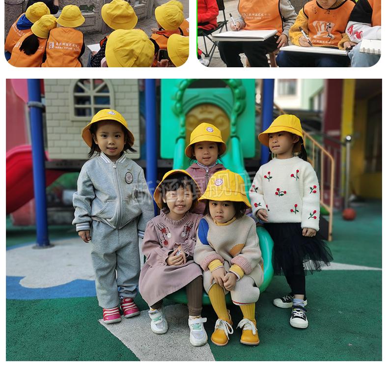 小黄帽小学生日本防嗮幼儿园小黄帽儿童渔夫帽定制logo帽子防风绳小