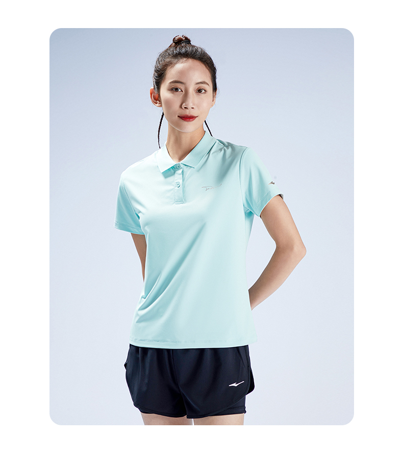 鸿星尔克t恤女polo翻领弹性速干夏季运动短袖运动衫52222292160正白