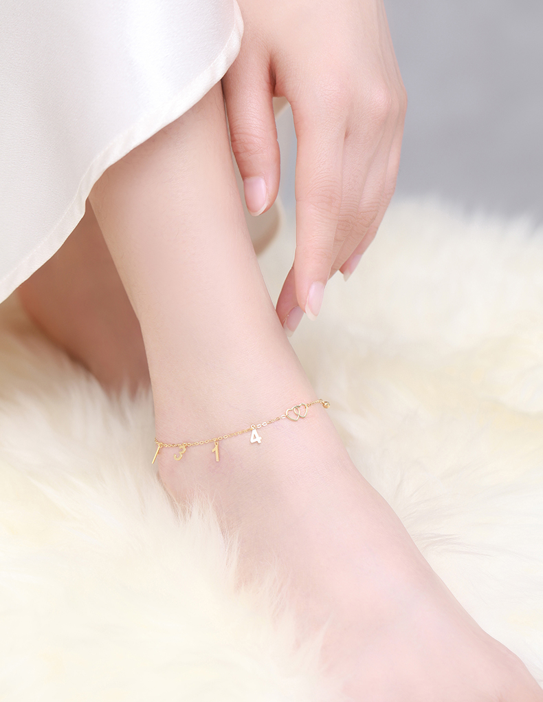 蒂蔻(tico)浪漫一生一世心形18脚链女款au750彩金脚饰生日礼物中秋节