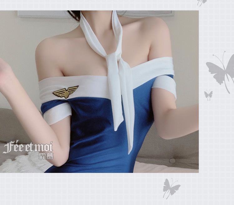 诱惑性感sm透明制服裙包臀裙漏肩其臀装空姐角色扮演透视装衣服4件套