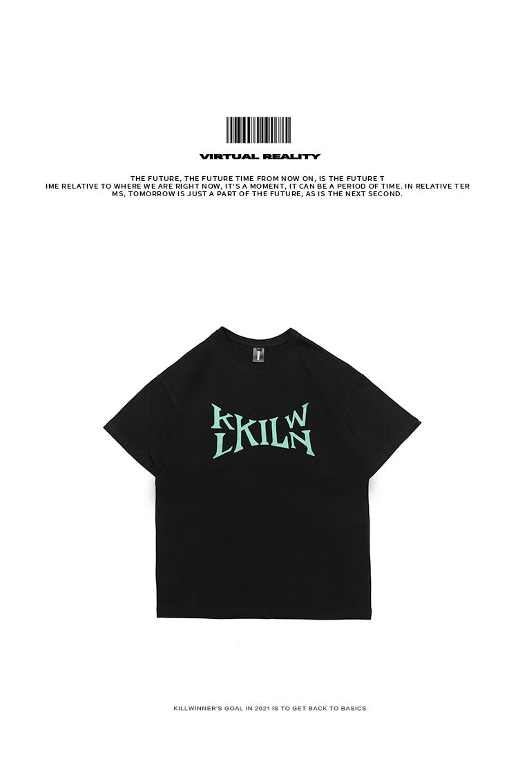 killwinner短袖t恤男潮牌t恤圆领t恤男女同款虚拟现实扭