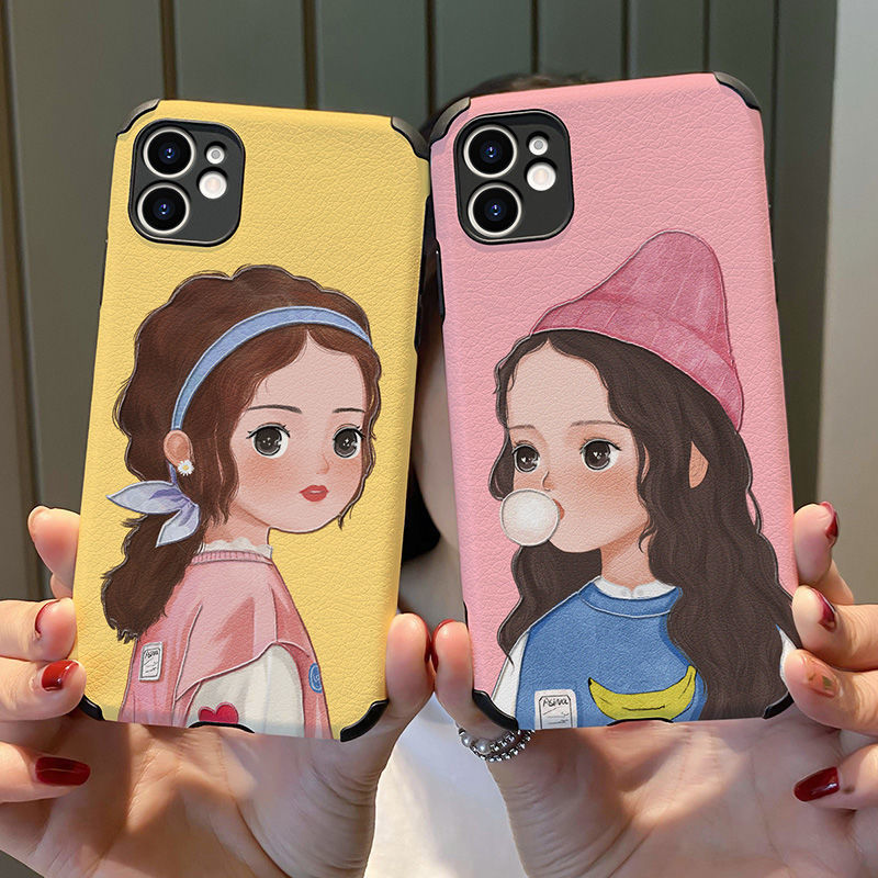 手机壳xr防摔iphone12proxs8plus7p全包新款6pxs吹泡泡女孩粉色苹果12