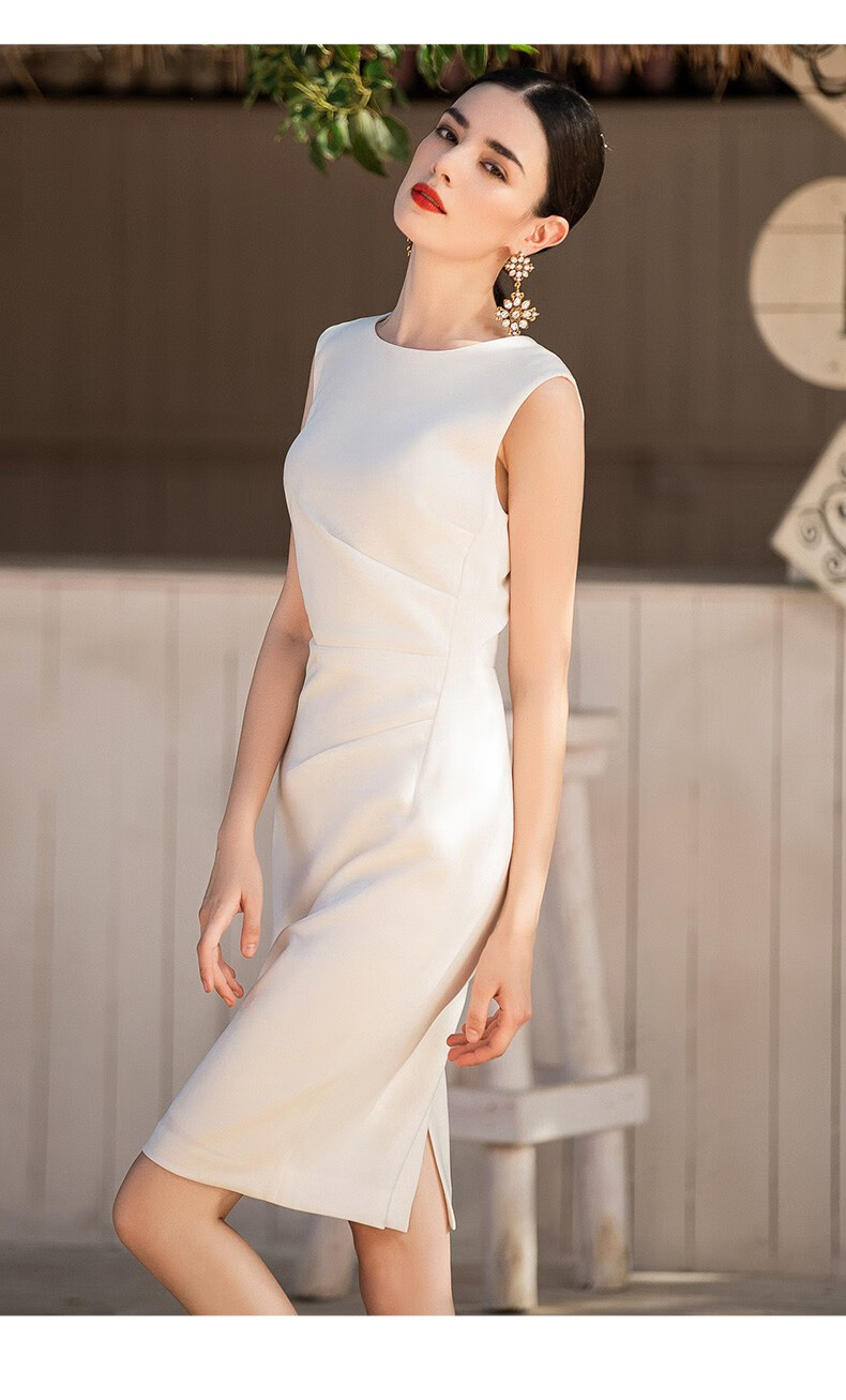 艾尚臣白色职业连衣裙女夏季时尚气质职业装ol套裙无袖修身珠宝店工作