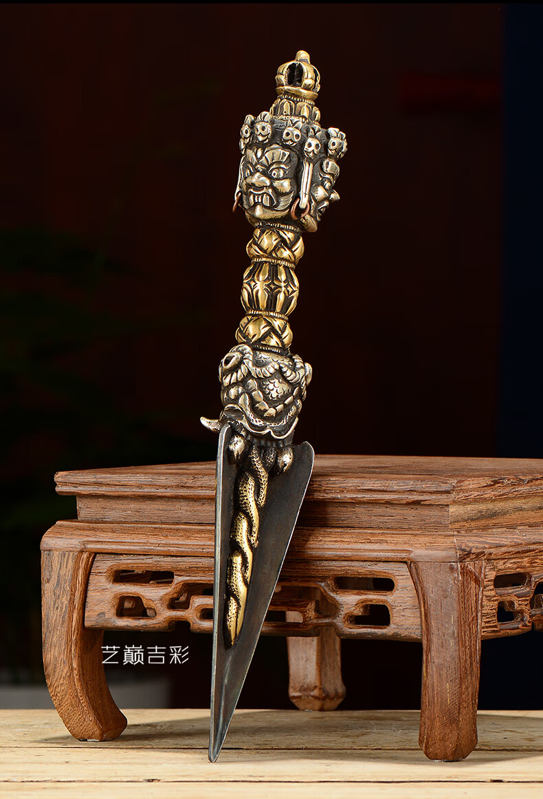 艺巅吉彩 普巴金刚橛 尼泊尔手工上铜下铁降魔金刚杵马头金刚撅 样式7