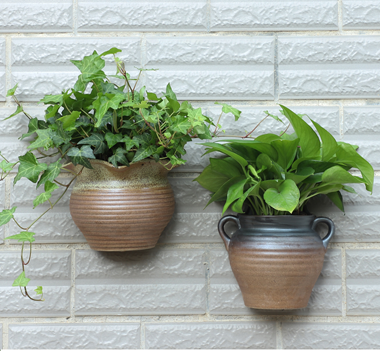 吊花盆壁挂花盆陶瓷半圆形挂墙上花盆室内外围栏阳台绿萝挂篮锐衡特大