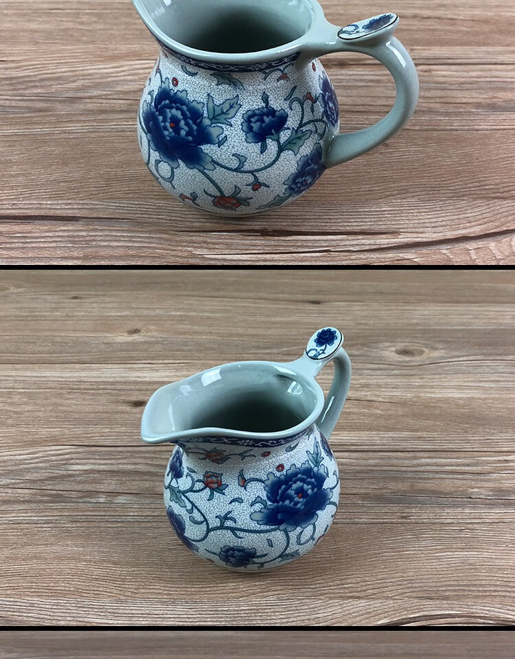 陶瓷大号公道杯茶叶屑分茶器壶牡丹花复古大号搅拌杯青花瓷茶海杯普洱