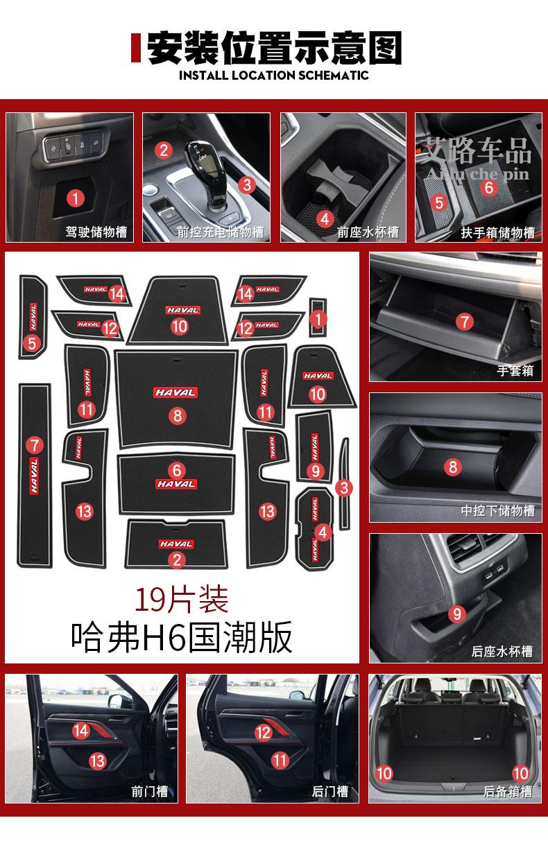 装饰品配件汽车水杯门槽垫 21款哈弗h6国潮版(白色夜光)19片装【图片