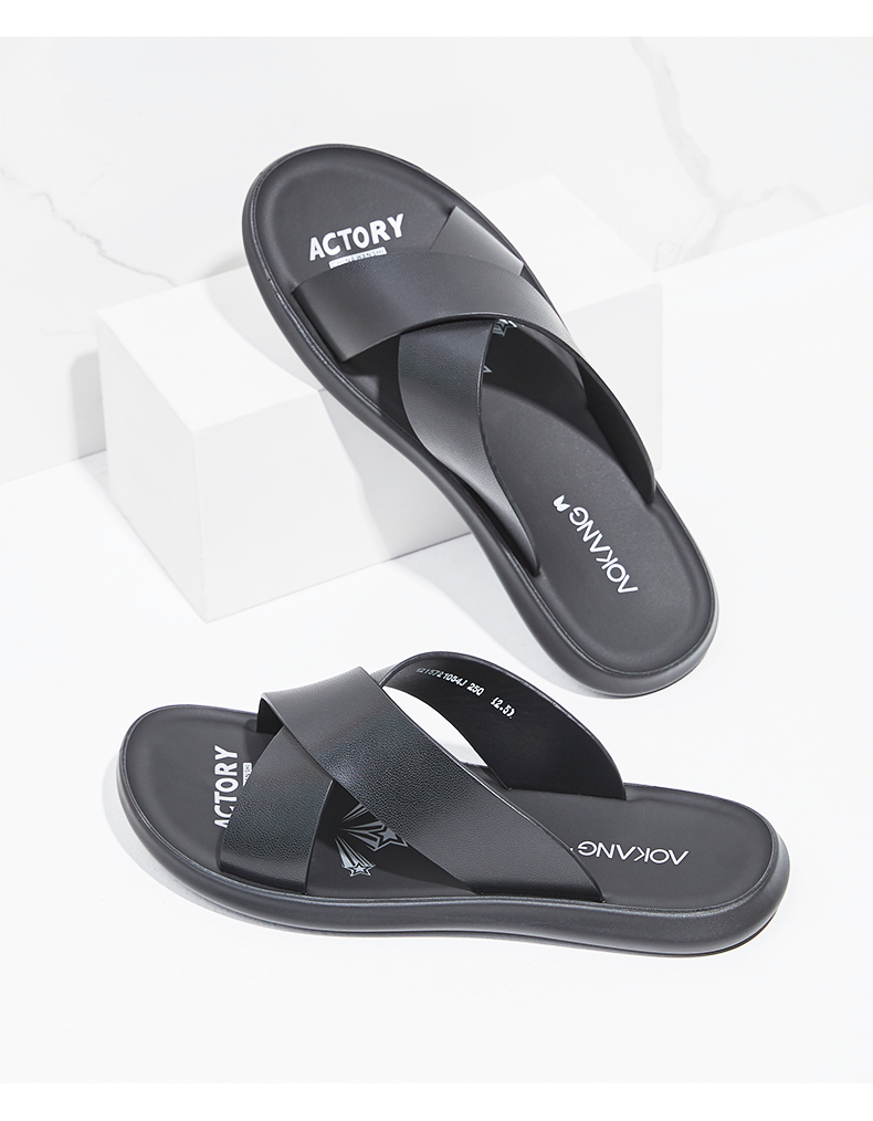 奥康夏季拖鞋男外穿男士凉鞋室外防滑凉拖鞋个性潮一字拖鞋男棕色42