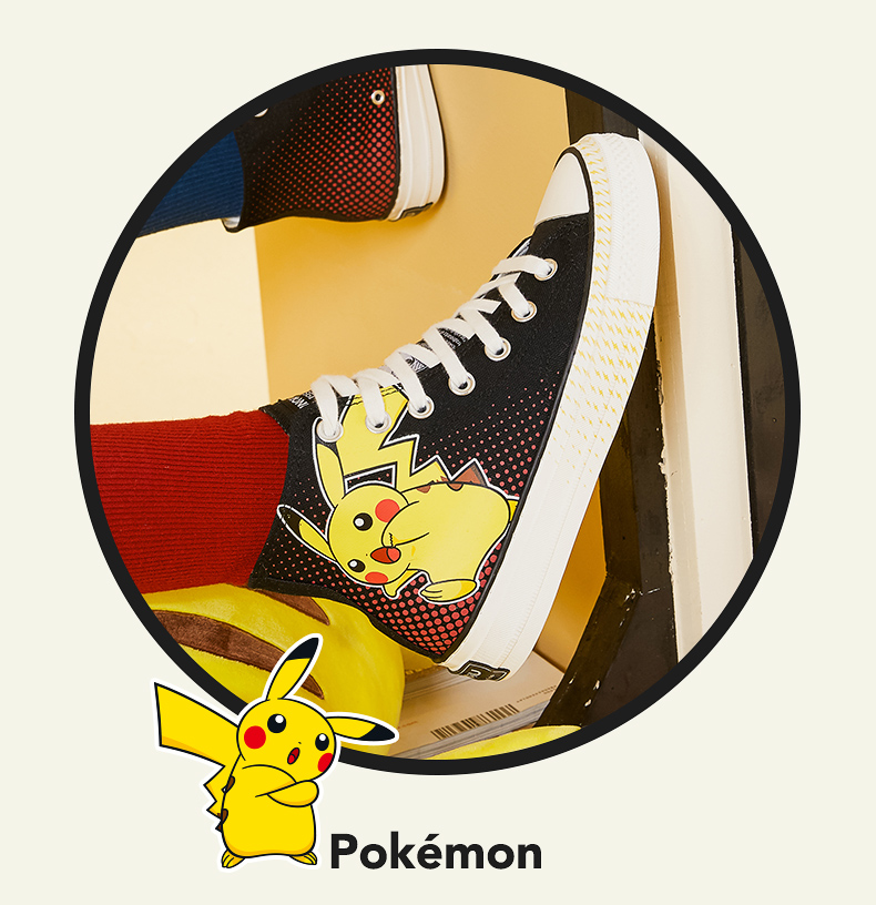 环球皮卡丘联名高帮帆布鞋女2021年春夏季新款动漫周边小白鞋子潮黑色