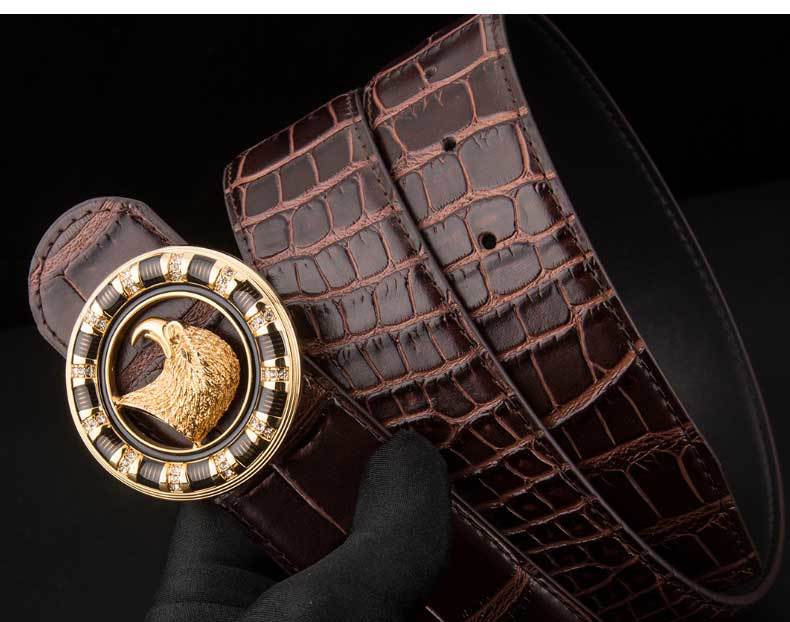 史蒂芬鹰头皮带男士鳄鱼皮纹时尚平滑扣腰带礼盒装 鳄鱼纹黑色 金扣