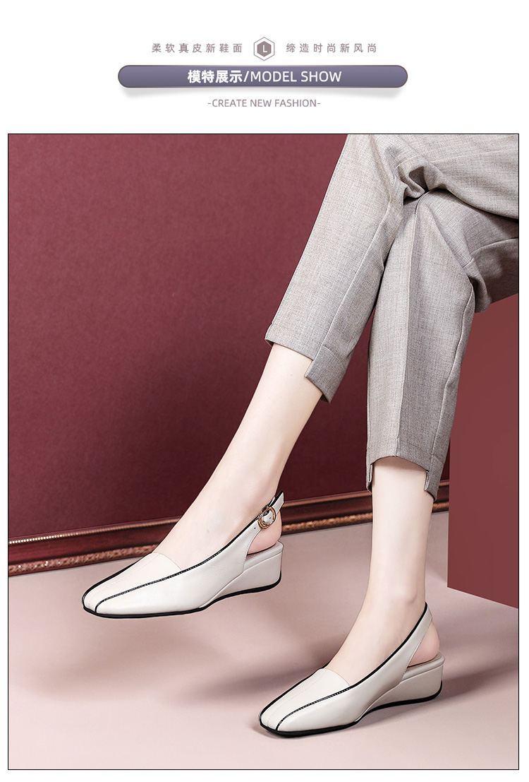 软底软面真皮女鞋夏季凉鞋包头脚大脚宽大码不露脚趾头坡跟平底皮鞋软