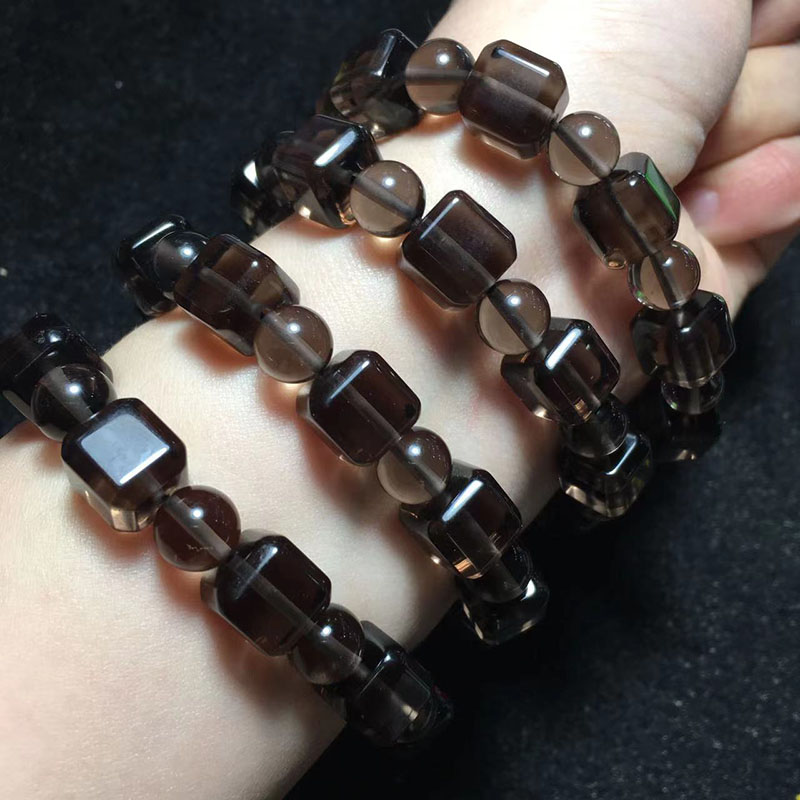 周定福茶水晶方糖手链茶色水晶手串男女情侣时尚饰礼物民族风约10mm串