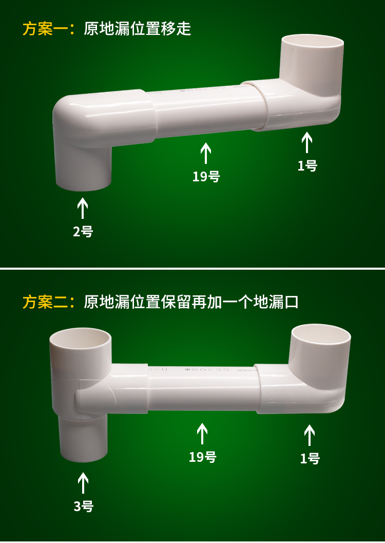 50管地漏移位器扁管阳台卫生间厨房移位器免挖地洗衣机下水移位器1号