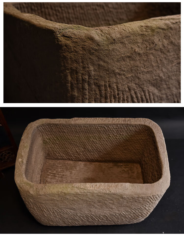 老石缸青石鱼缸石槽荷花缸仿古石雕石头鱼池水缸户外庭院流水摆件