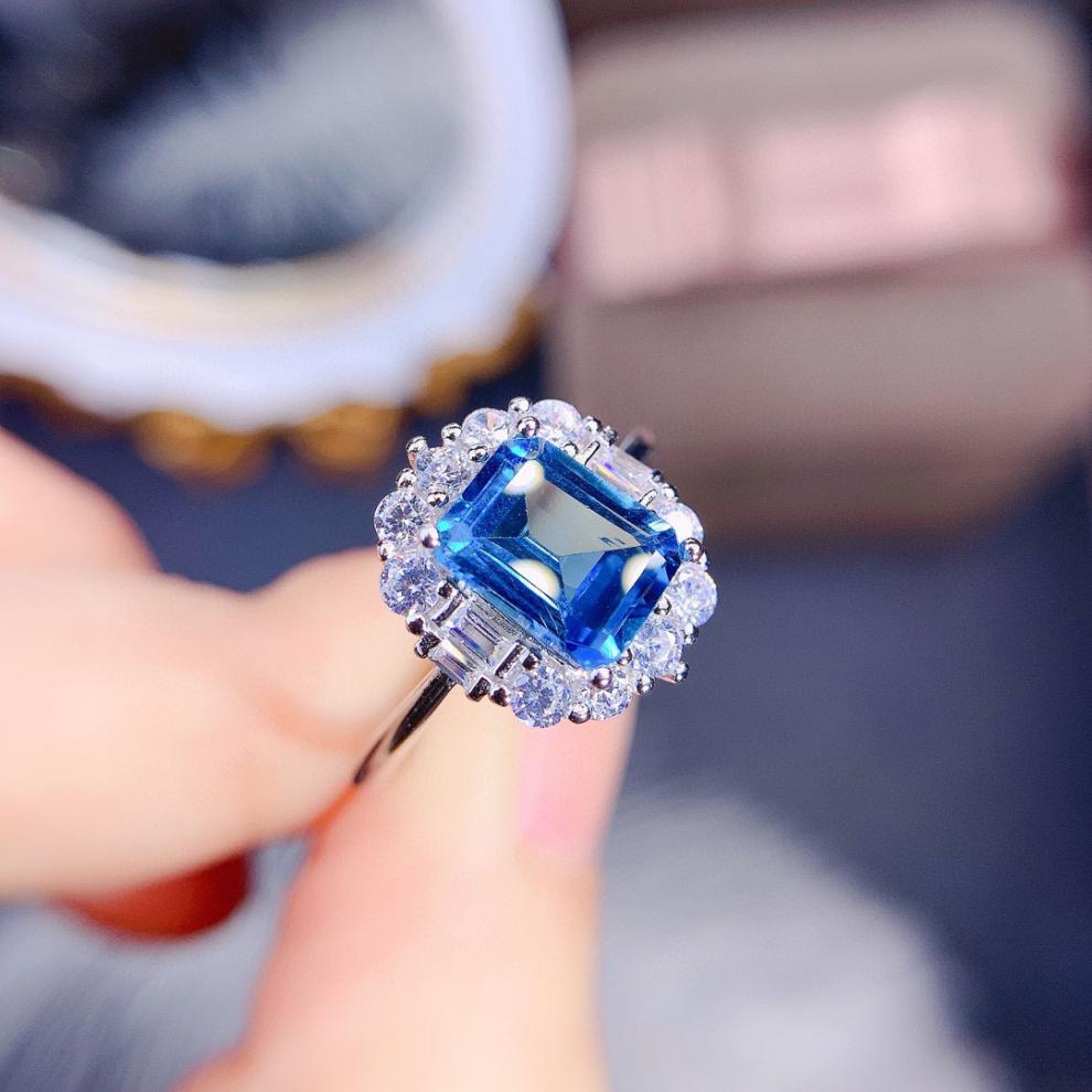 炫熙伦敦蓝托帕石戒指女全净体颜色深925银镀18镶嵌活口可调节蓝托帕