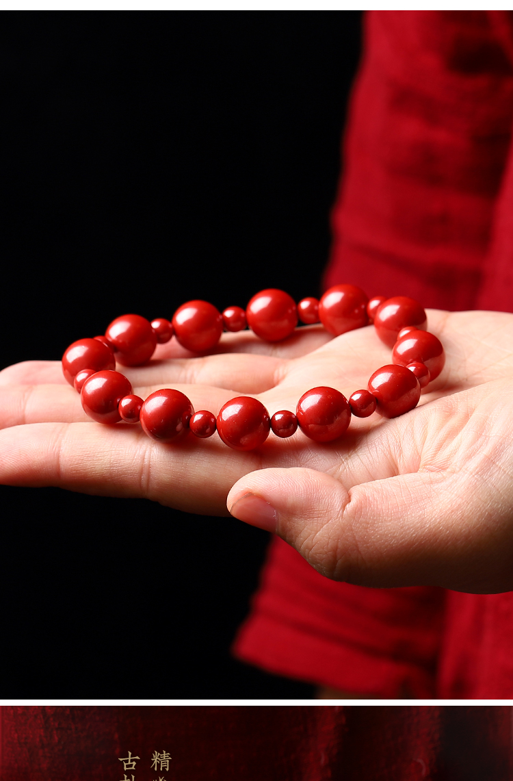 济凯天然朱砂手串原矿散珠子砂手链男女帝王砂佛珠光面珠子手链12mm