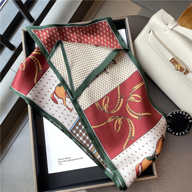 peavey斜角长条真丝丝巾百搭桑蚕丝长条飘带束发带缠绑包包丝带装饰小