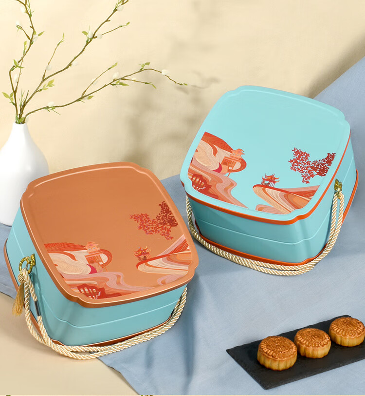 中秋月饼铁盒空定制 中秋礼品包装空酒店双层礼品月饼铁盒8粒装定制