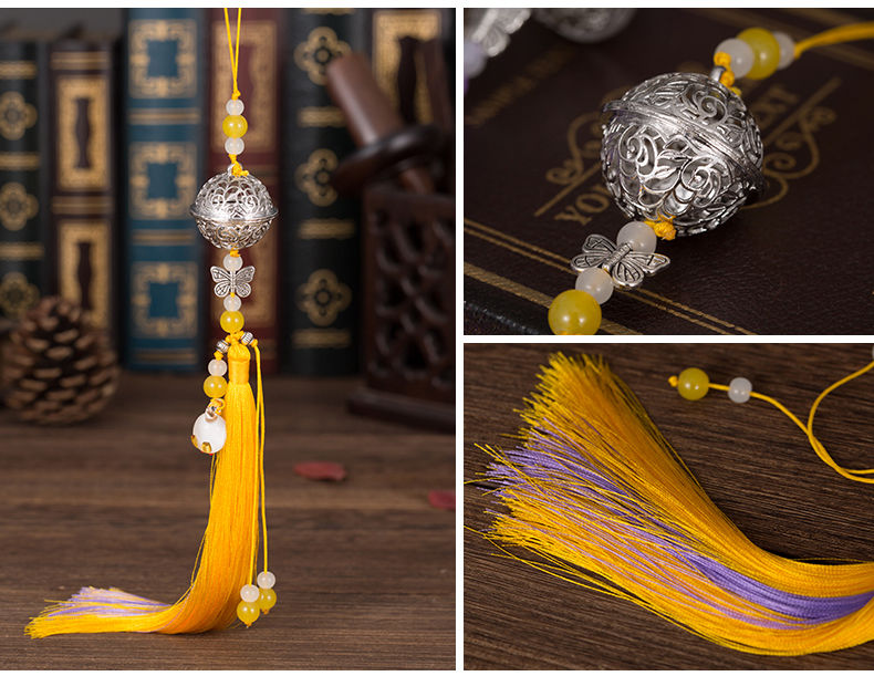 芙蕖汉服旗袍压襟扣双色流苏铃铛腰坠中国风配饰古风腰挂衍生铃挂件