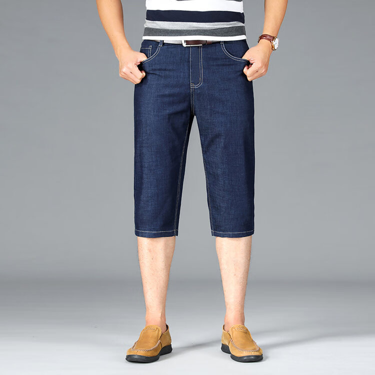 皮尔卡丹旗舰官方店冰丝牛仔短裤夏季薄款八分裤宽松直筒男士休闲8分