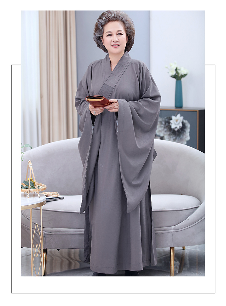 海青居士服女僧袍僧服僧服汉服禅服女袈裟大褂夏季长款台麻禅修服定制