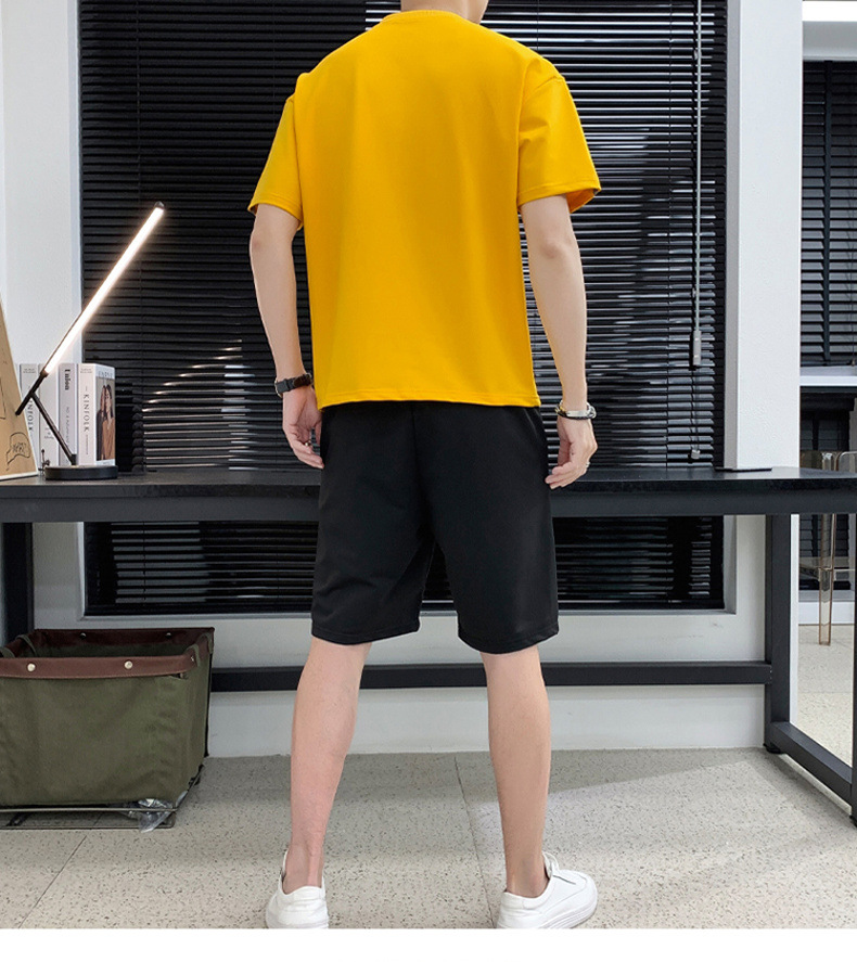 运动套装男夏季新款夏装潮流短袖短裤夏天男士休闲套装两件套893黑色