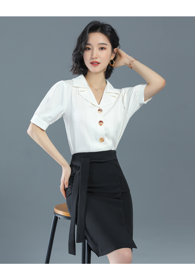 诗璐雅白衬衫女夏季职业套装气质短袖雪纺衫时尚通勤上班族工作服白色