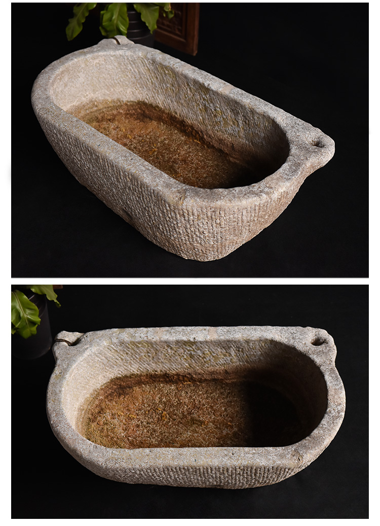 【可开票】精品汉白玉石槽老石缸仿古石盆鱼缸石头花盆庭院阳台户外