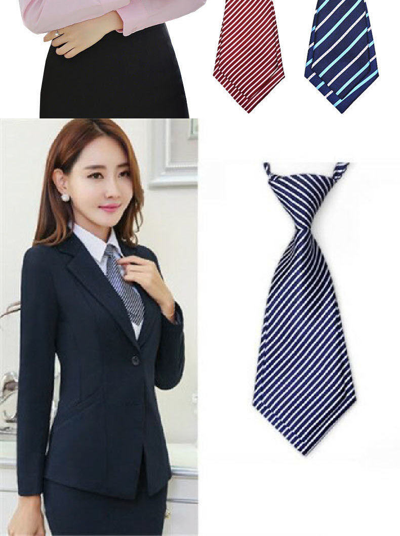 聂庄女士领带职业条纹领带女银行酒店西服商务配饰懒人方便拉链式韩版