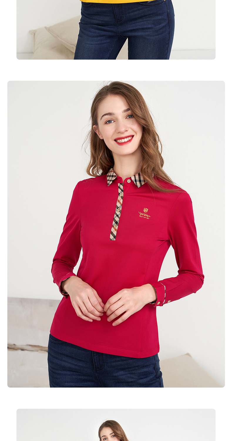 versino/梵思诺女装2020秋季新款女士长袖polo杉舒适t恤上衣 白色00v