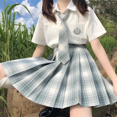 新款少女jk制服樱花布丁日系百褶裙套装女学院柠檬海盐长袖格裙领结xs